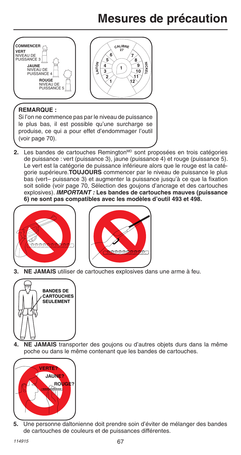 Mesures de précaution | Remington 498 User Manual | Page 67 / 88