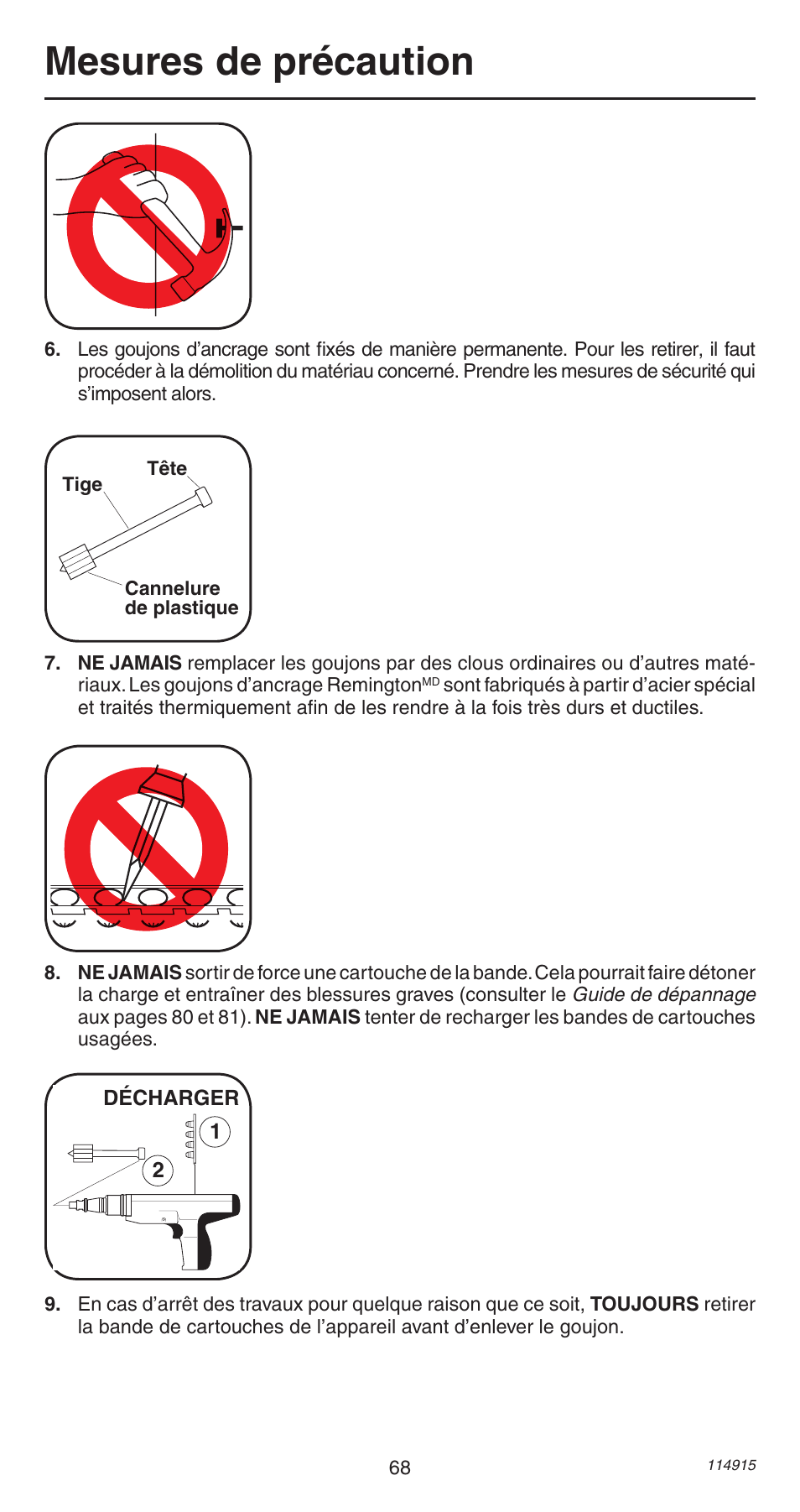 Mesures de précaution | Remington 498 User Manual | Page 68 / 88