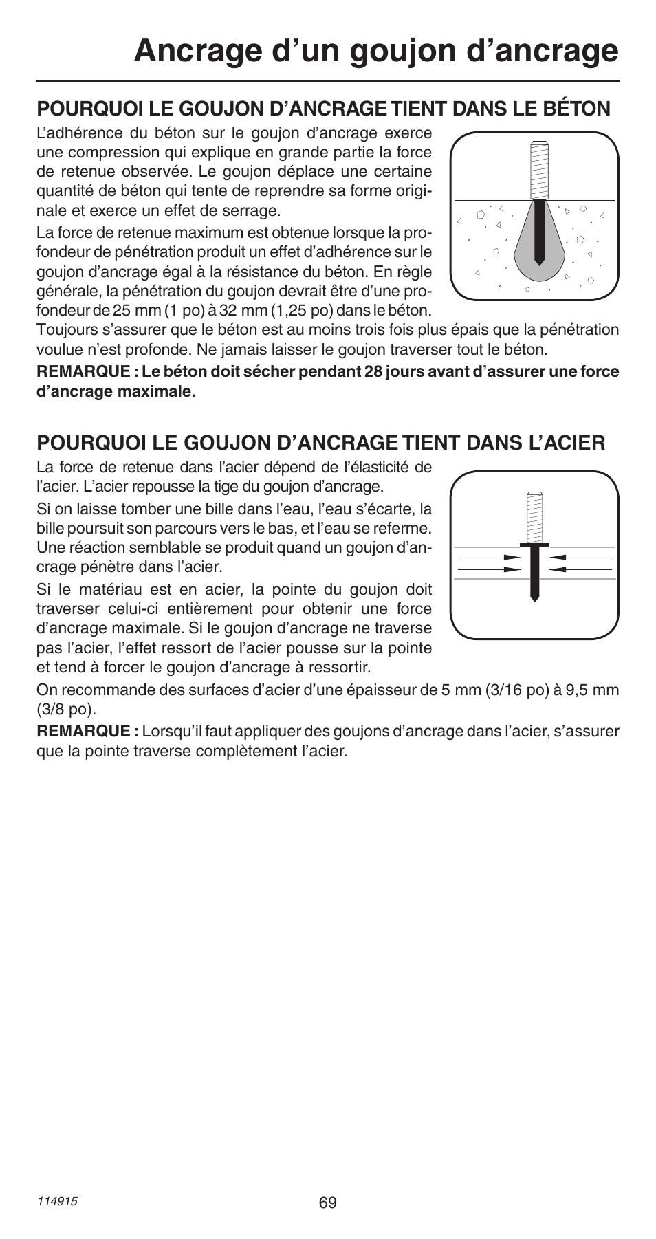 Ancrage d’un goujon d’ancrage | Remington 498 User Manual | Page 69 / 88