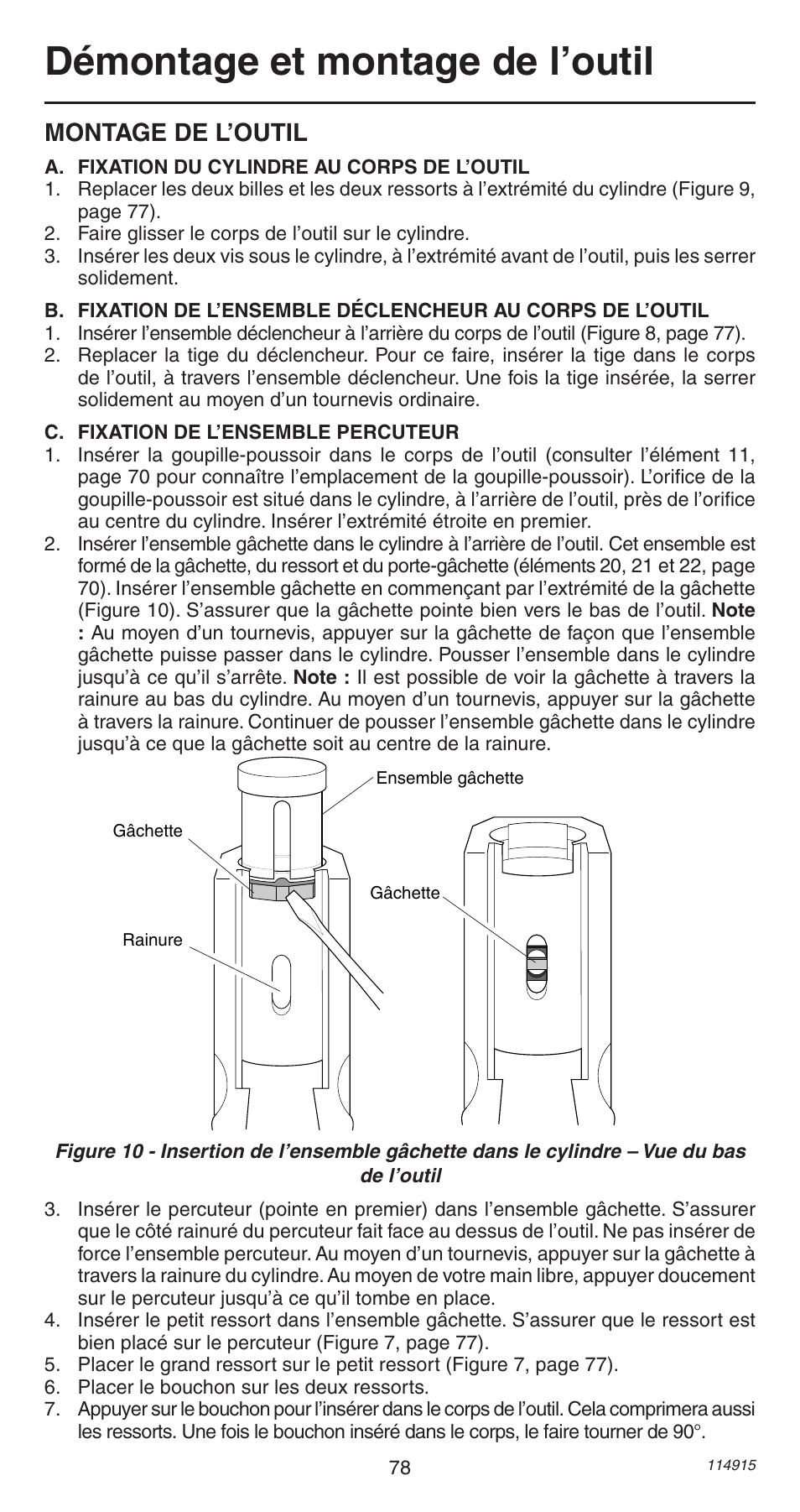 Démontage et montage de l’outil, Montage de l’outil | Remington 498 User Manual | Page 78 / 88