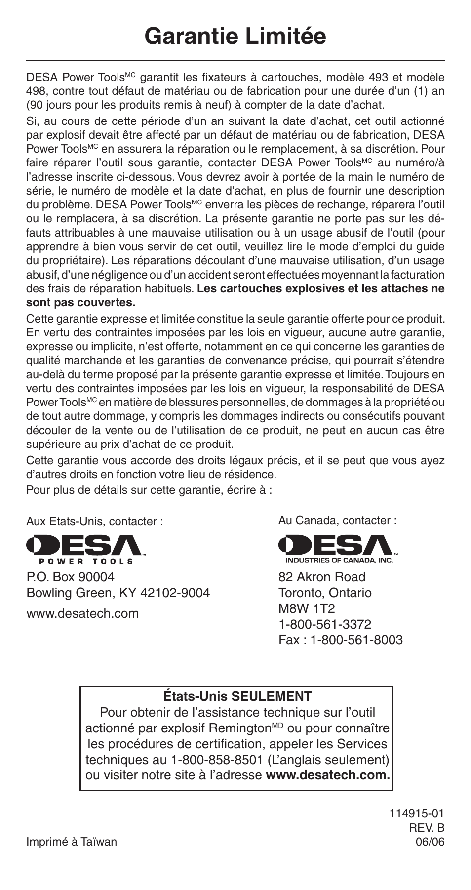Garantie limitée | Remington 498 User Manual | Page 88 / 88