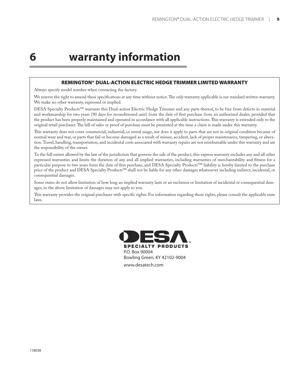 6warranty information | Remington HT3218A User Manual | Page 13 / 40