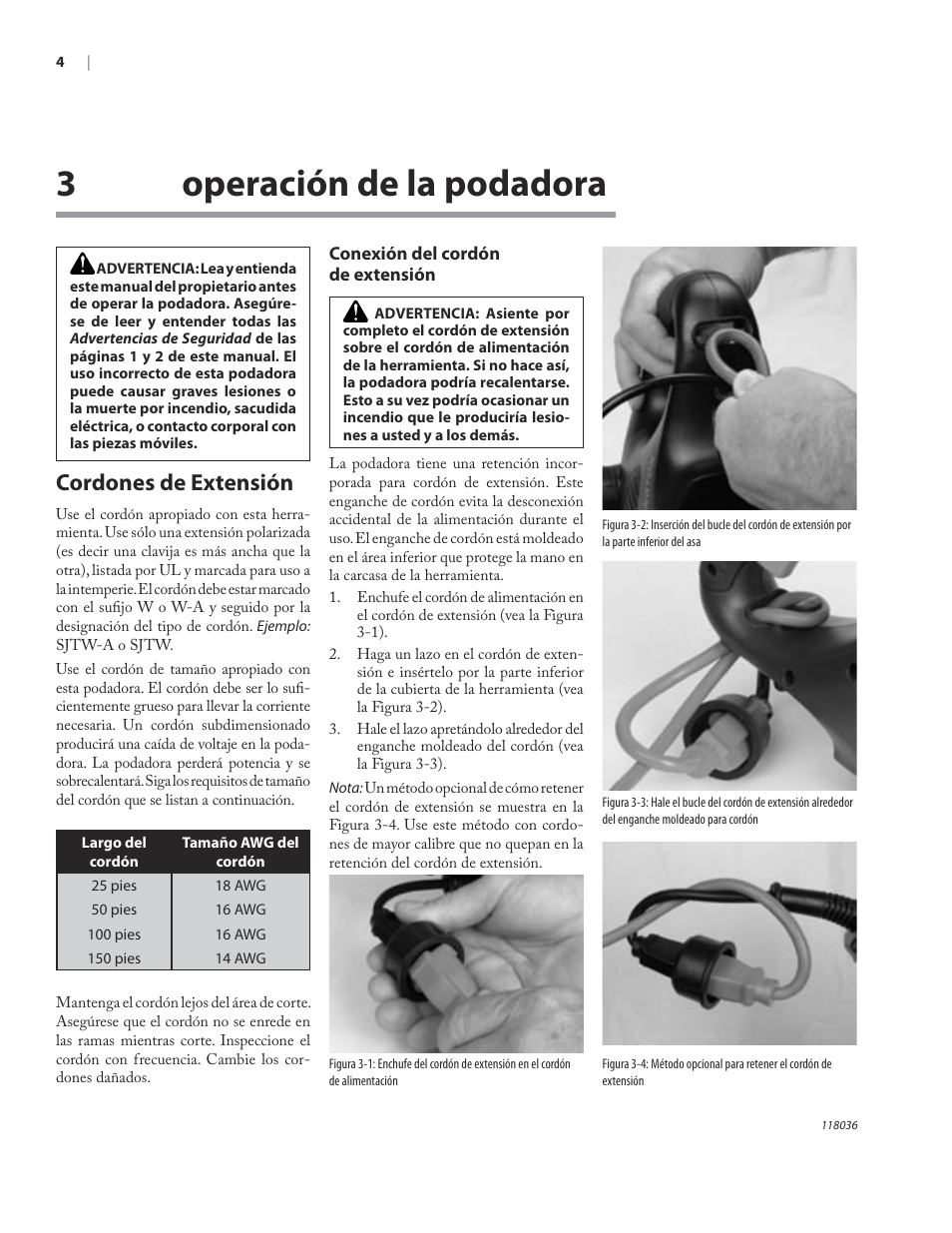 3operación de la podadora, Cordones de extensión | Remington HT3218A User Manual | Page 22 / 40
