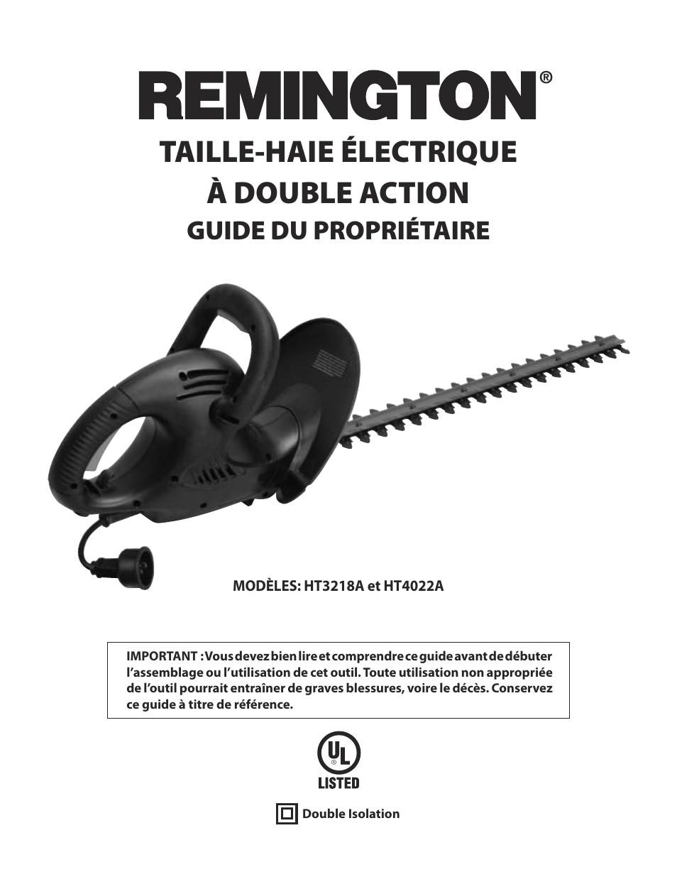Taille-haie électrique à double action, Guide du propriétaire | Remington HT3218A User Manual | Page 29 / 40