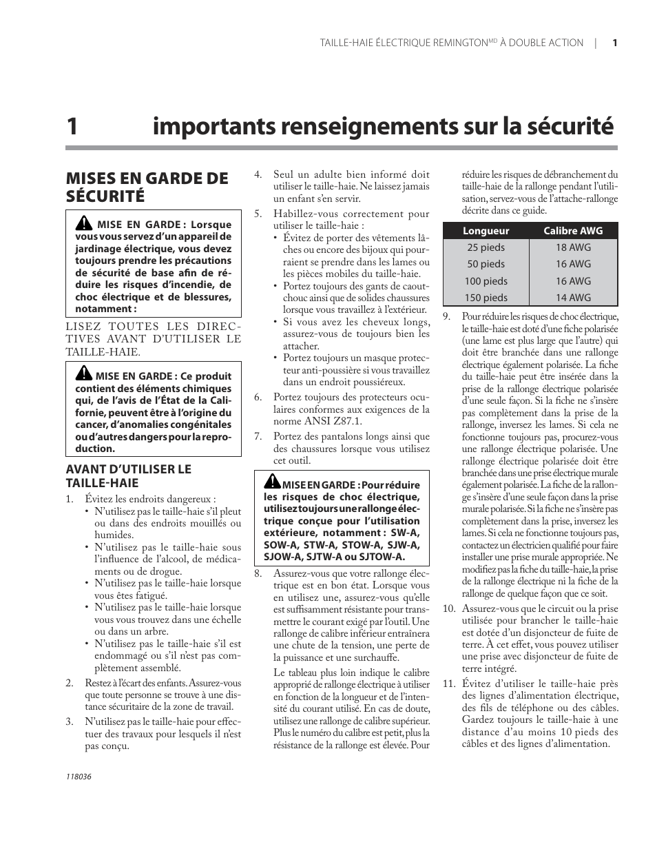 1importants renseignements sur la sécurité, Mises en garde de sécurité | Remington HT3218A User Manual | Page 32 / 40