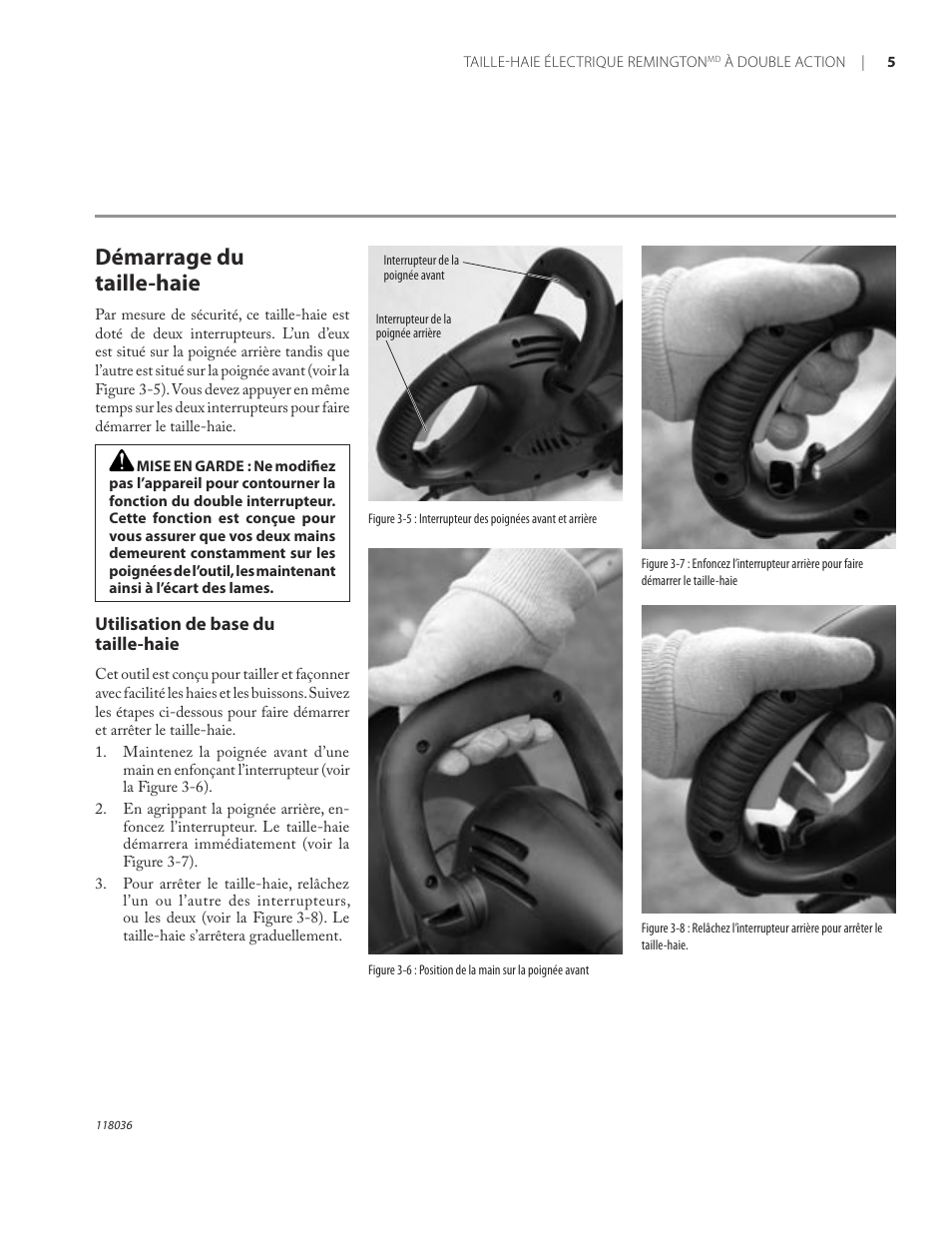 Démarrage du taille-haie | Remington HT3218A User Manual | Page 36 / 40