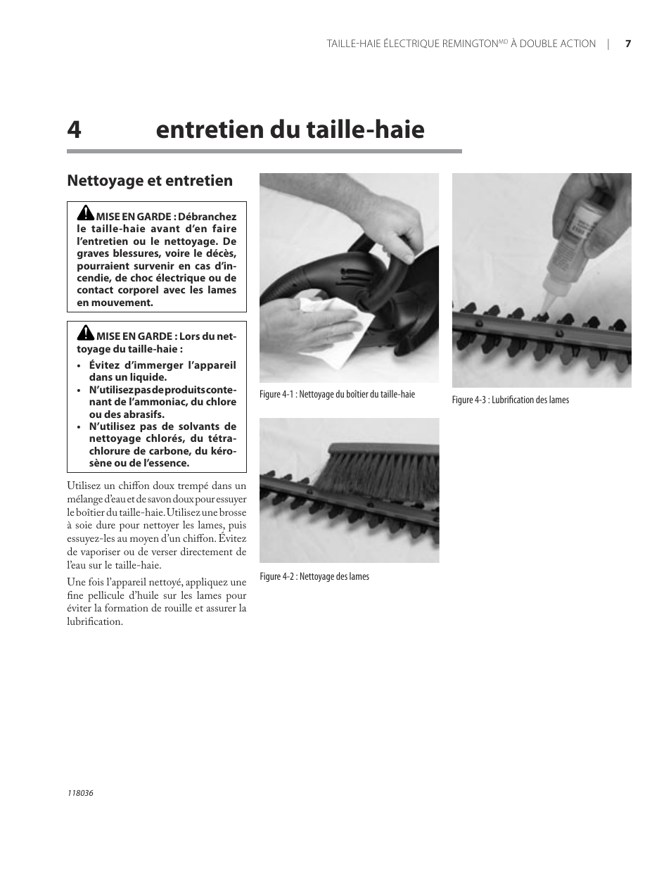 4entretien du taille-haie, Nettoyage et entretien | Remington HT3218A User Manual | Page 38 / 40