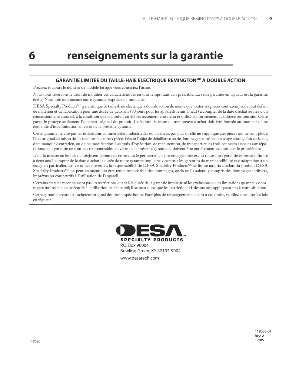 6renseignements sur la garantie | Remington HT3218A User Manual | Page 40 / 40