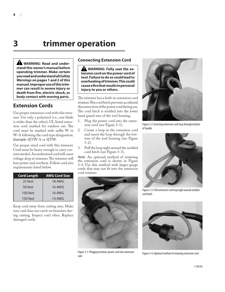 Trimmer operation, 3trimmer operation, Extension cords | Remington HT3218A User Manual | Page 8 / 40