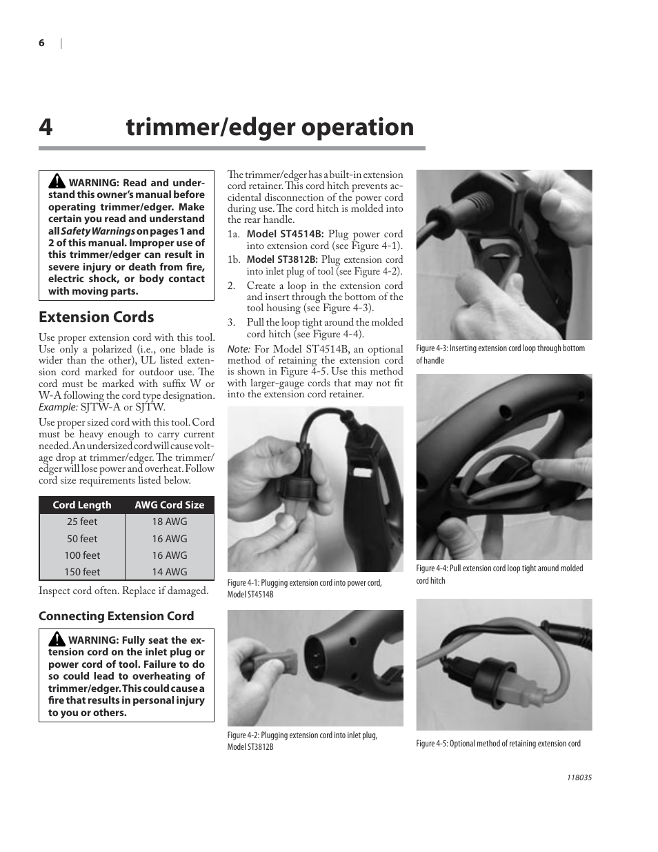 Trimmer/edger operation, 4trimmer/edger operation, Extension cords | Remington ST3812B User Manual | Page 10 / 64
