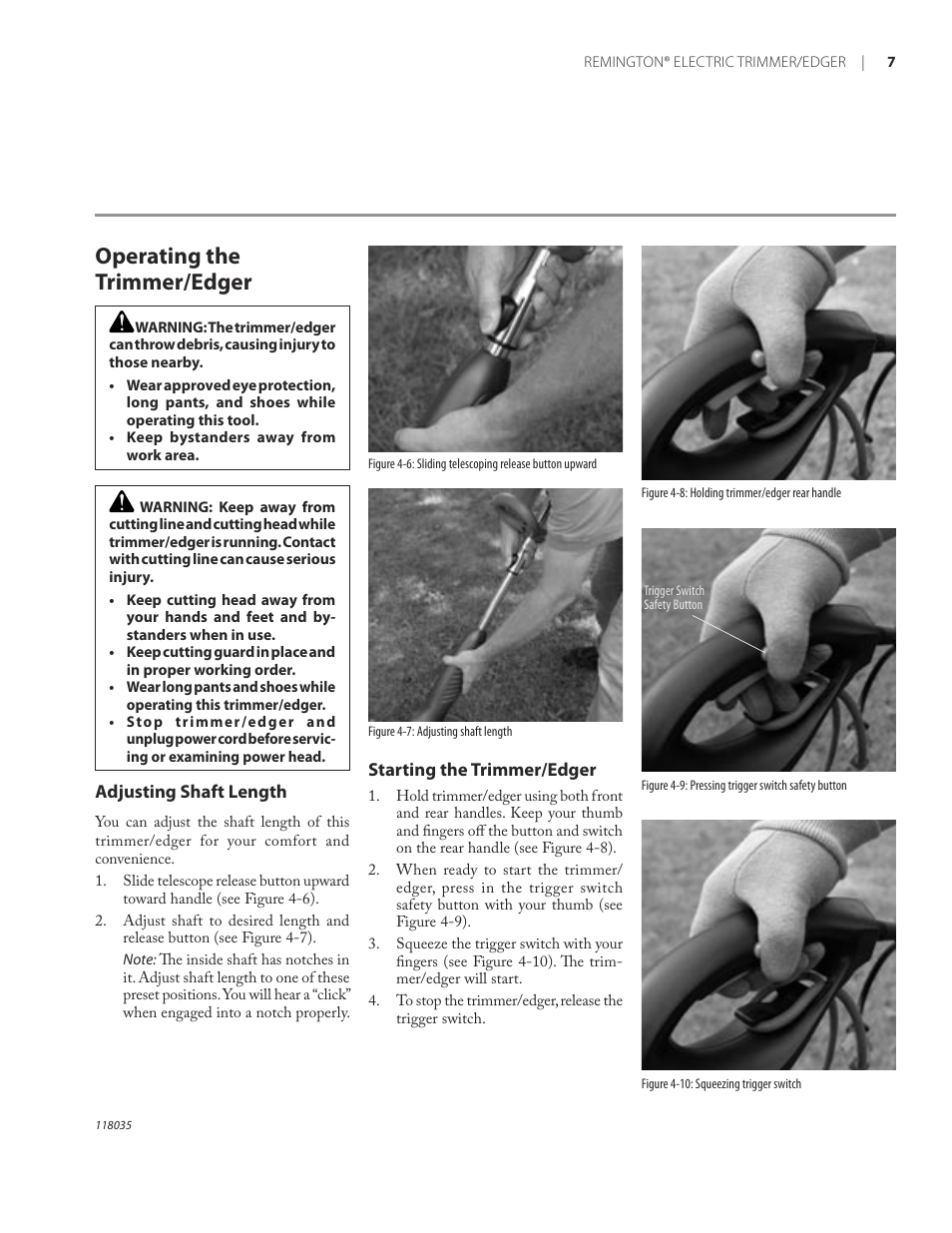 Operating the trimmer/edger | Remington ST3812B User Manual | Page 11 / 64