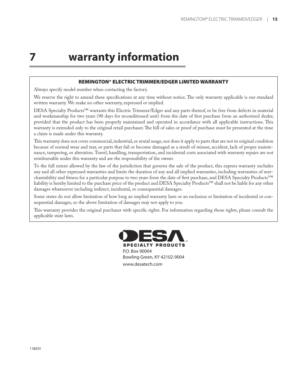 7warranty information | Remington ST3812B User Manual | Page 19 / 64