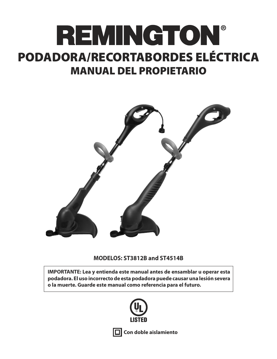 Podadora/recortabordes eléctrica, Manual del propietario | Remington ST3812B User Manual | Page 21 / 64