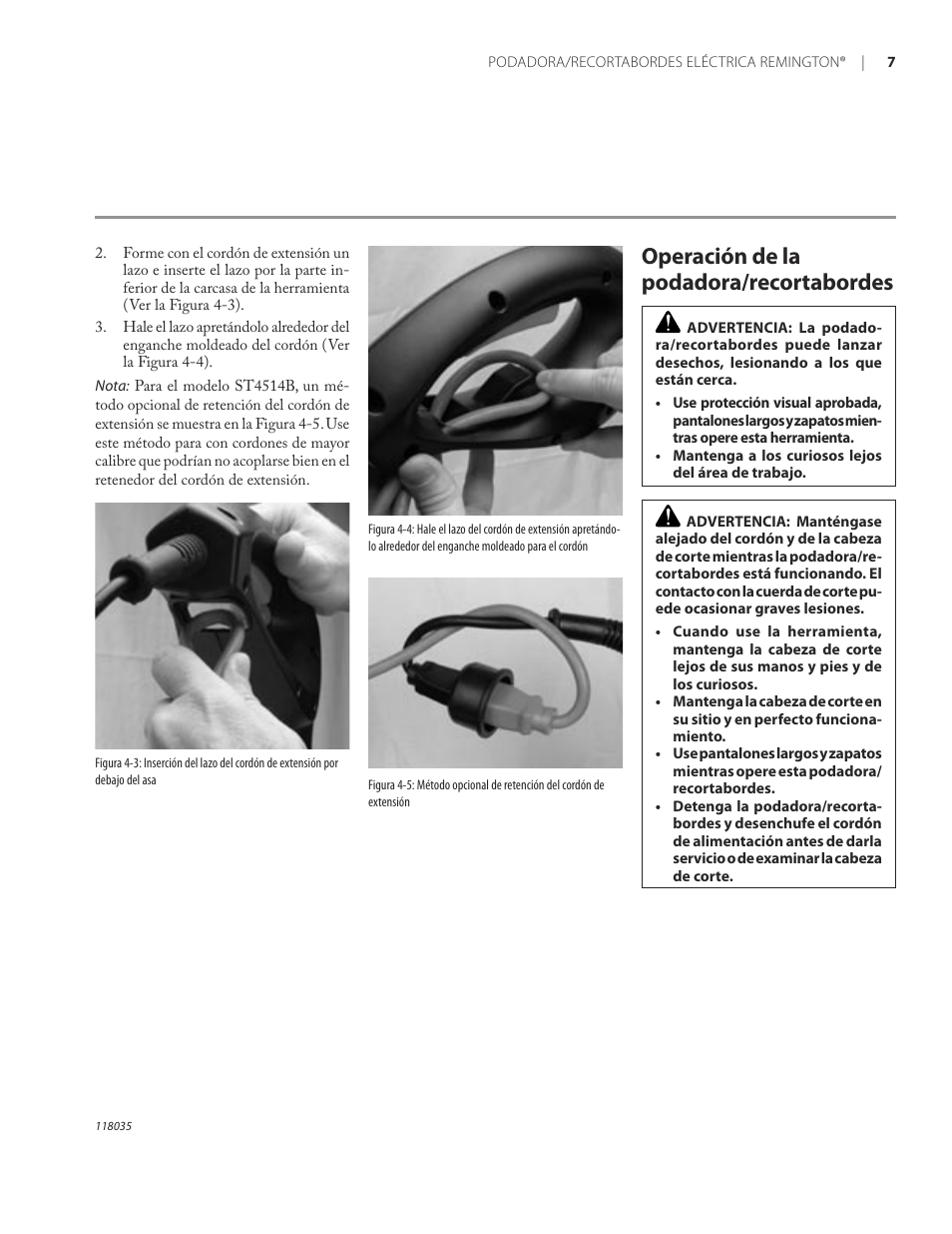 Operación de la podadora/recortabordes | Remington ST3812B User Manual | Page 31 / 64