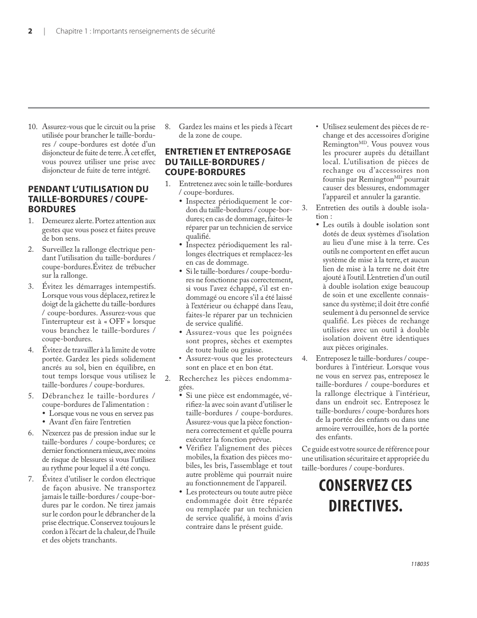Conservez ces directives | Remington ST3812B User Manual | Page 48 / 64