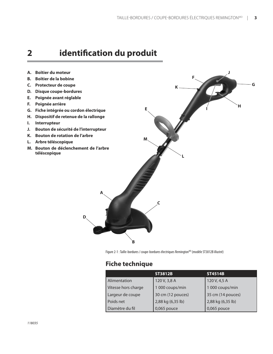 2identiﬁcation du produit, Fiche technique | Remington ST3812B User Manual | Page 49 / 64