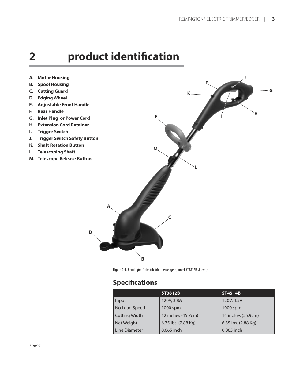 2product identiﬁcation, Speciﬁcations | Remington ST3812B User Manual | Page 7 / 64
