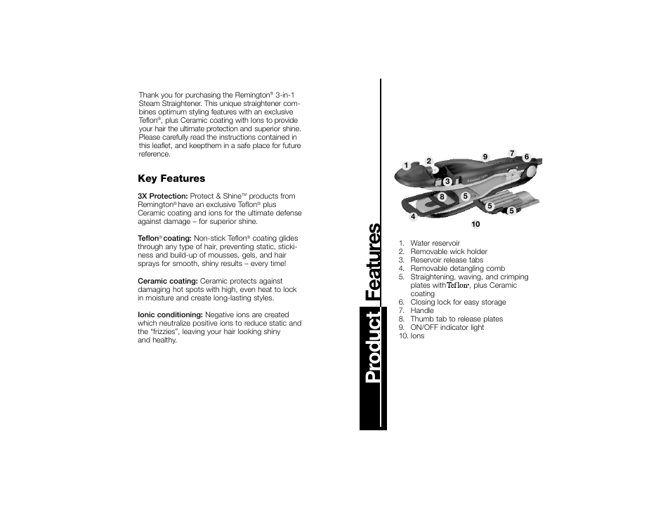 Pr oduct featur es | Remington C-1100i User Manual | Page 3 / 6