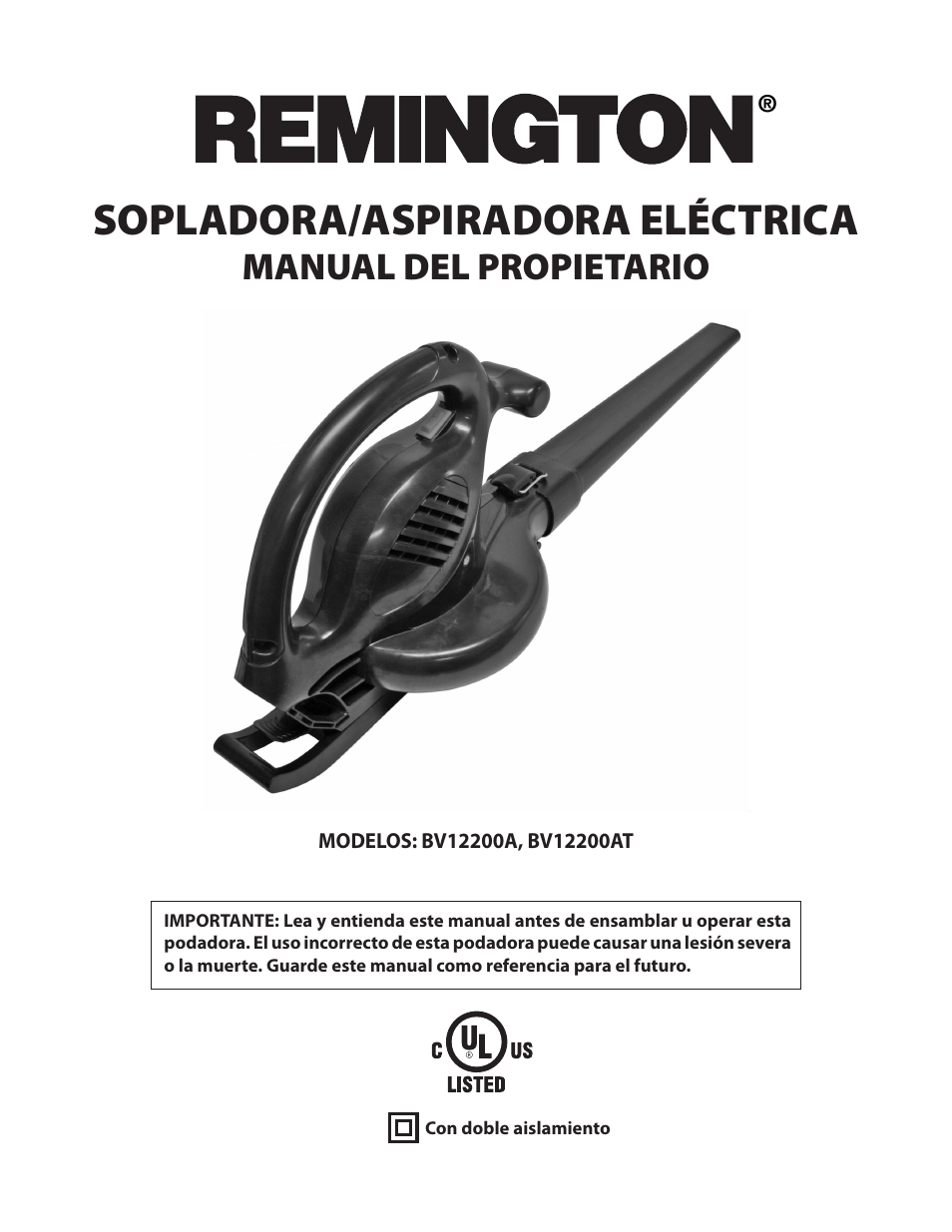 Sopladora/aspiradora eléctrica, Manual del propietario | Remington BV12200A User Manual | Page 19 / 60