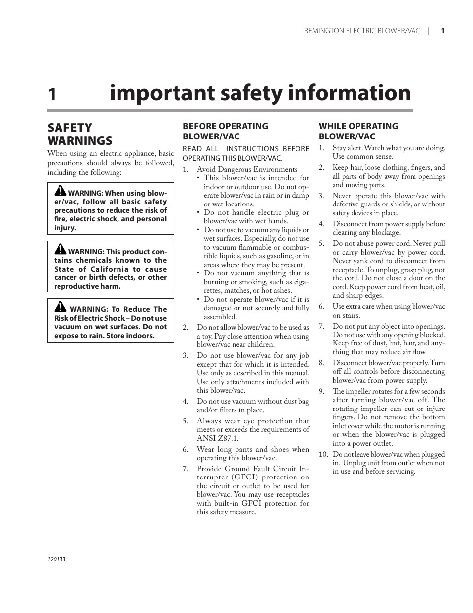Important safety information, Safety warnings | Remington BV12200A User Manual | Page 5 / 60
