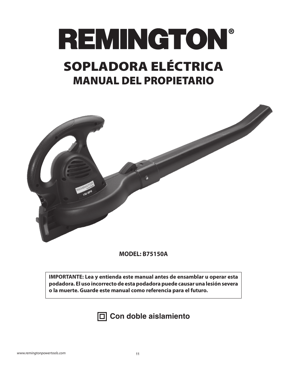 Sopladora eléctrica, Manual del propietario | Remington B75150A User Manual | Page 11 / 31