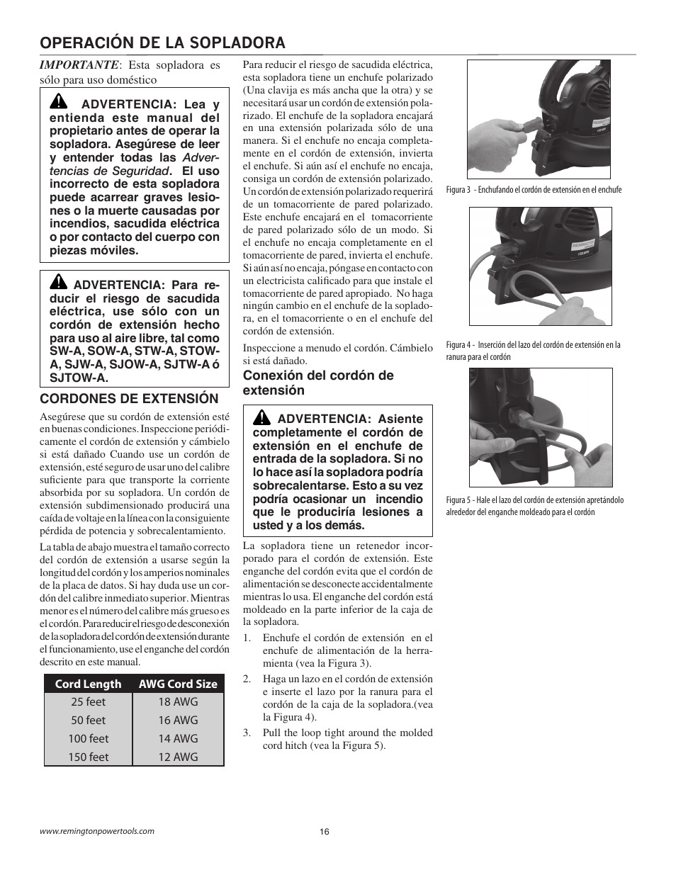 Operación de la sopladora | Remington B75150A User Manual | Page 16 / 31