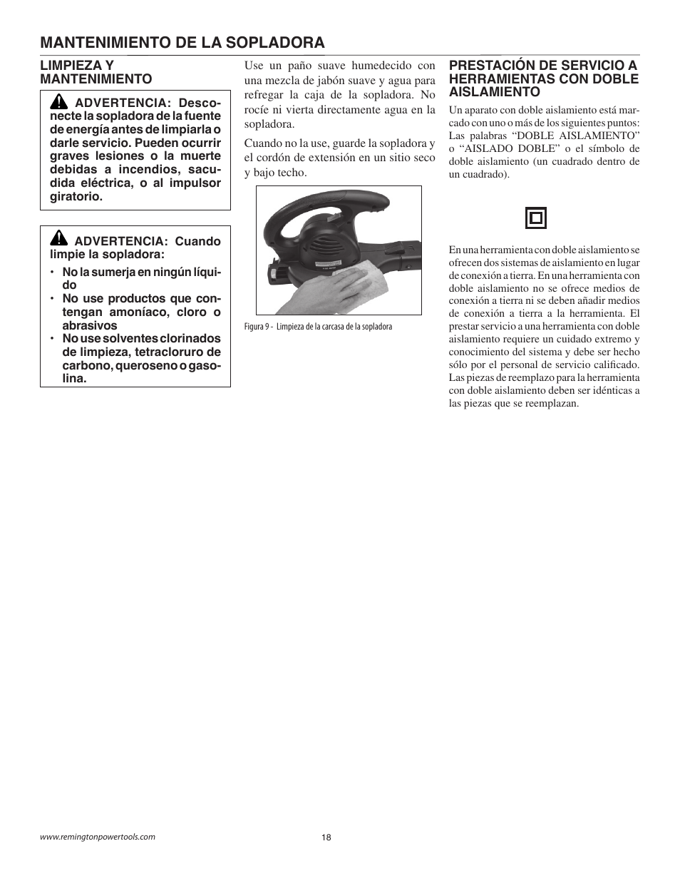 Mantenimiento de la sopladora | Remington B75150A User Manual | Page 18 / 31