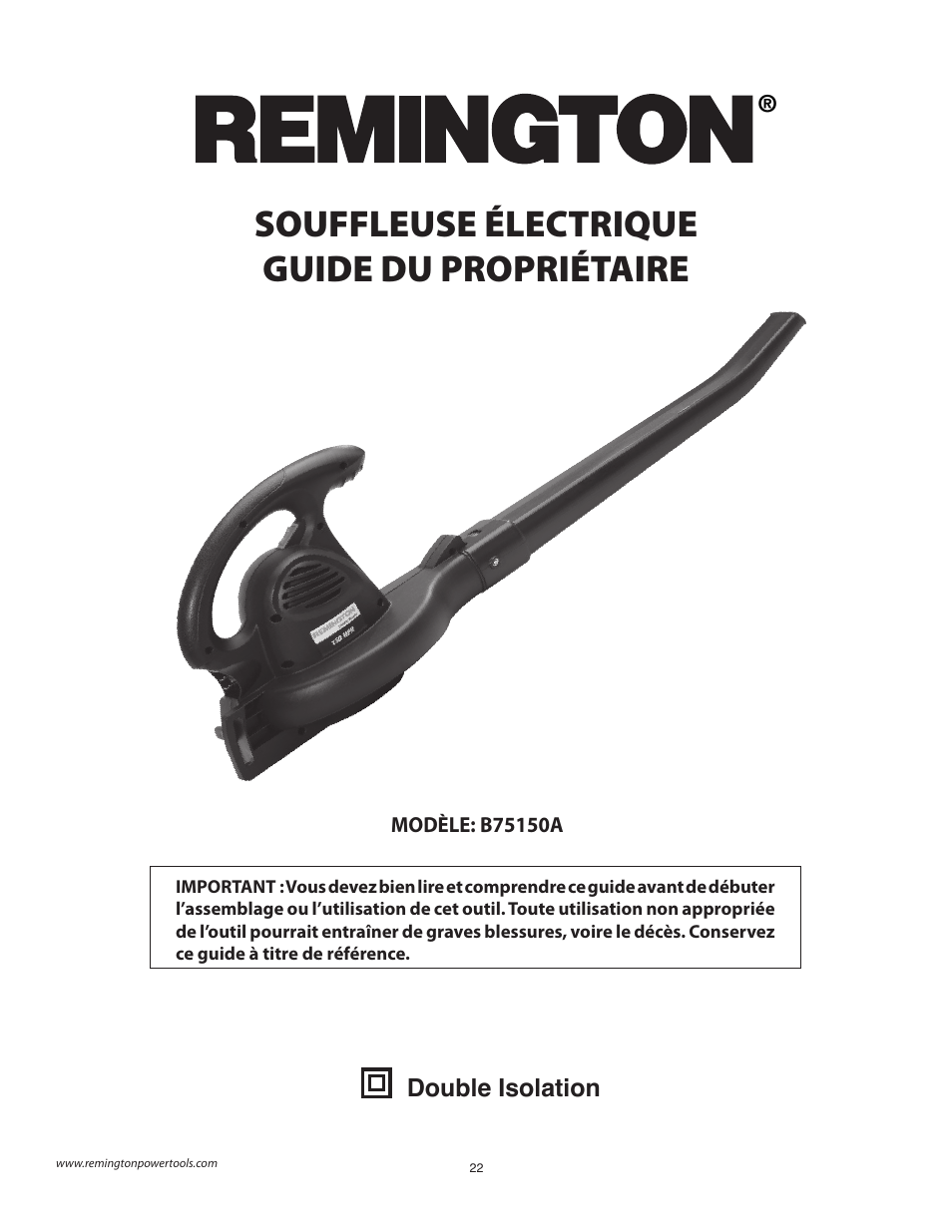 Souffleuse électrique guide du propriétaire | Remington B75150A User Manual | Page 21 / 31