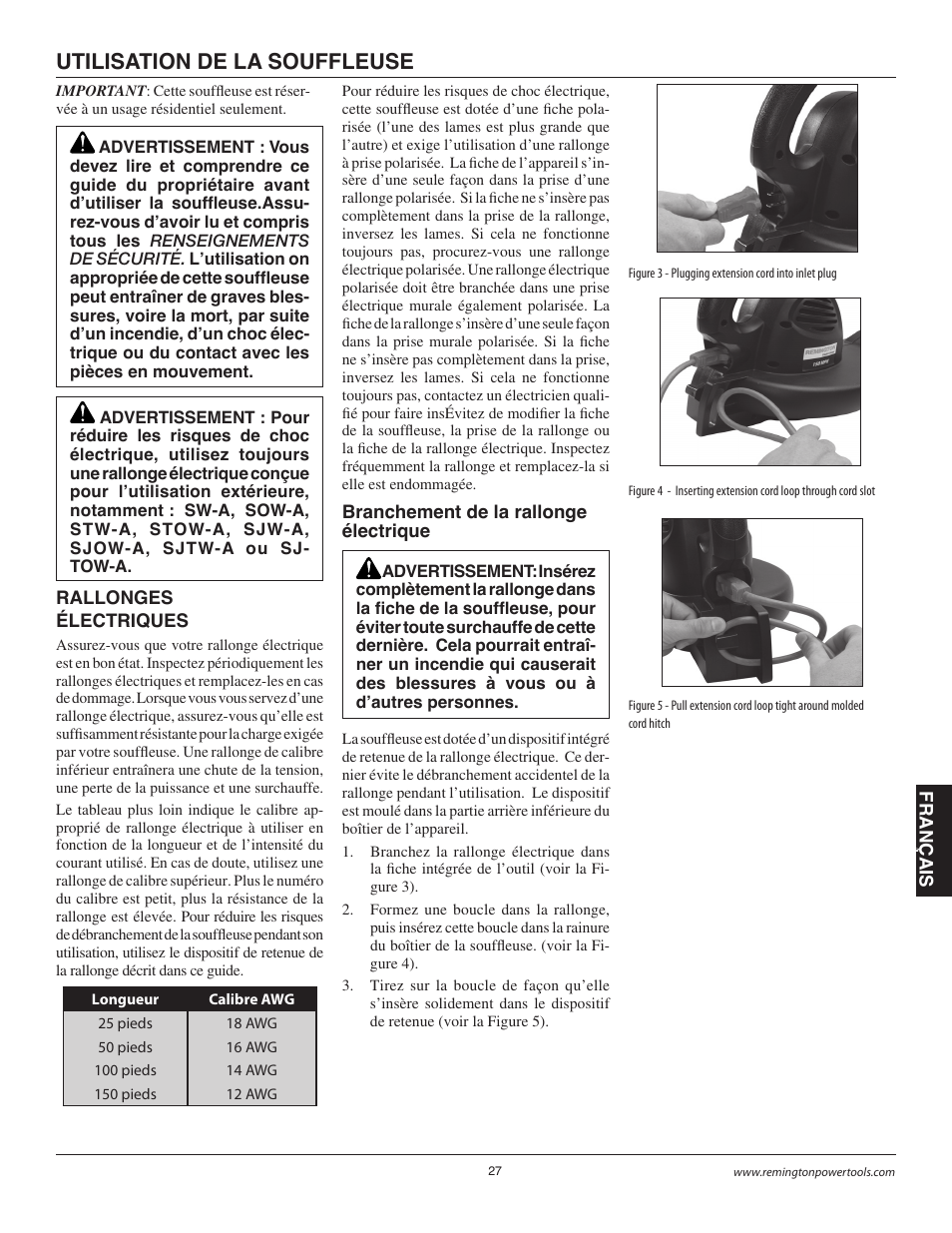 Utilisation de la souffleuse | Remington B75150A User Manual | Page 26 / 31