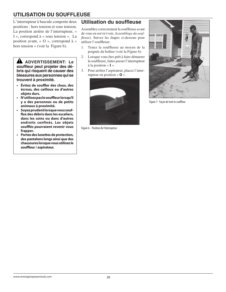 Utilisation du souffl euse, Utilisation du souffleuse | Remington B75150A User Manual | Page 27 / 31