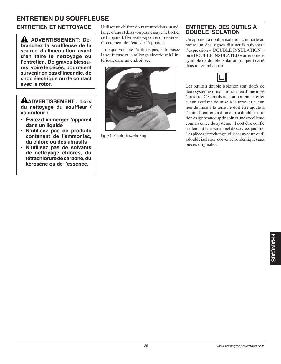 Entretien du souffleuse | Remington B75150A User Manual | Page 28 / 31