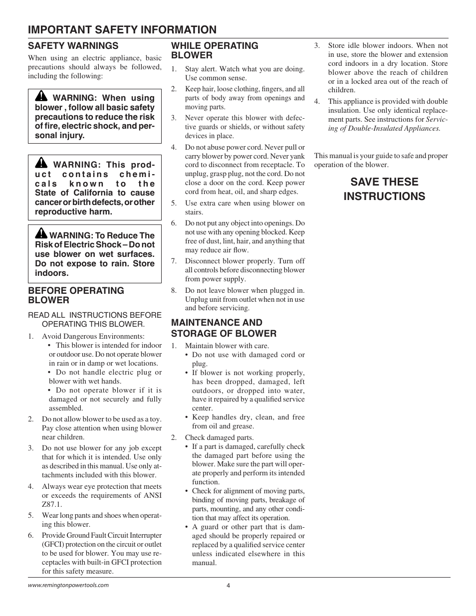 Important safety information, Save these instructions | Remington B75150A User Manual | Page 4 / 31