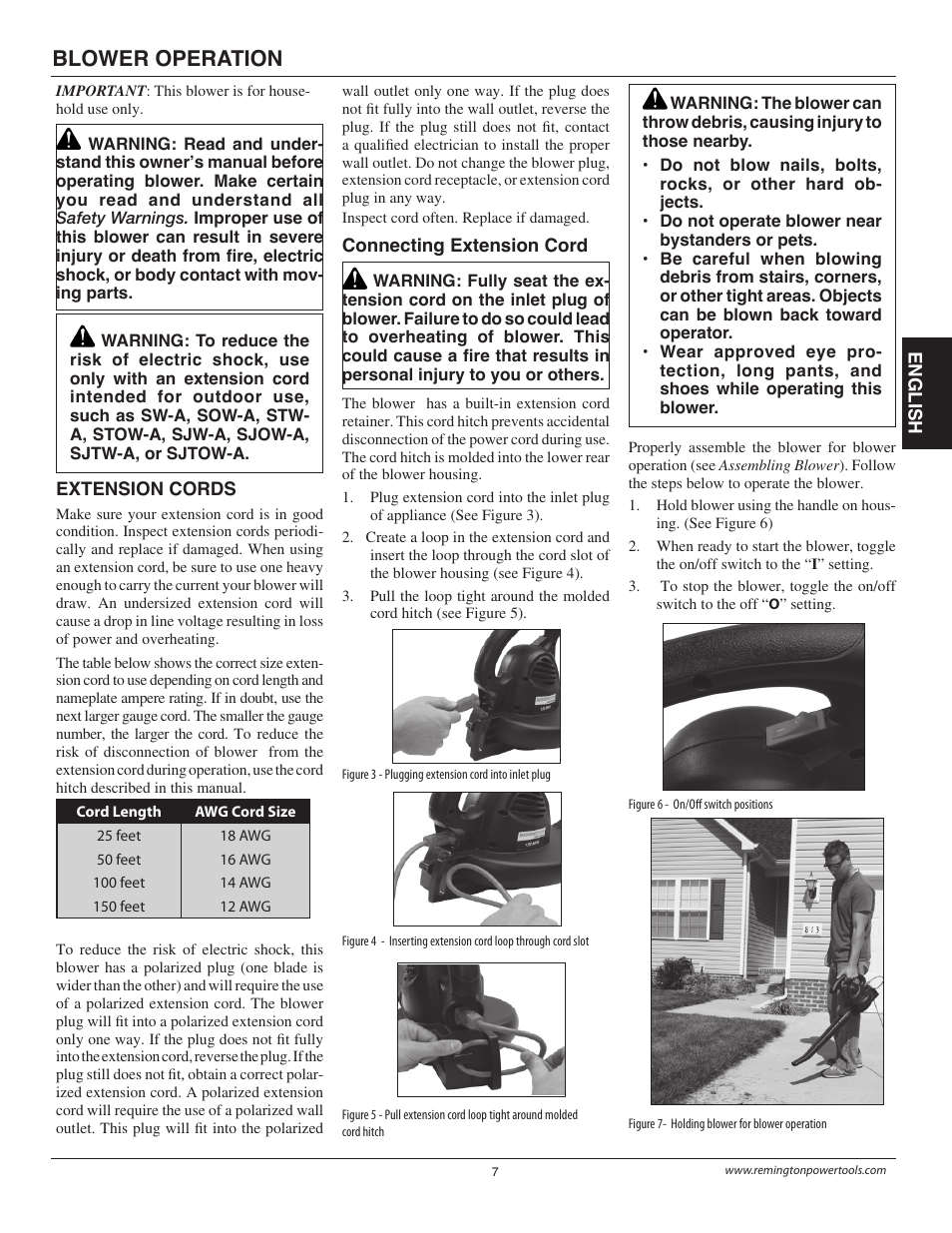 Blower operation | Remington B75150A User Manual | Page 7 / 31