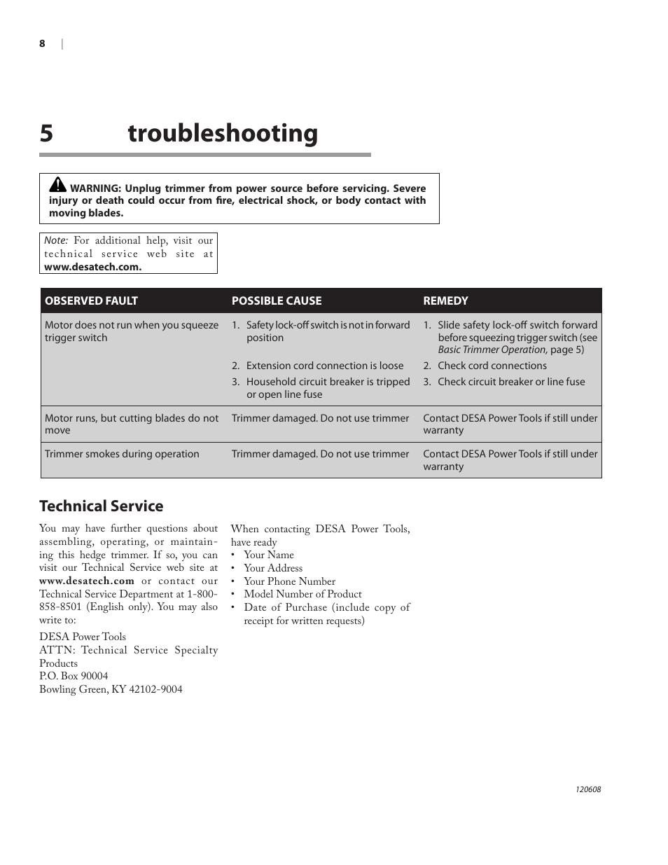 5troubleshooting, Technical service | Remington HT2216A User Manual | Page 12 / 40