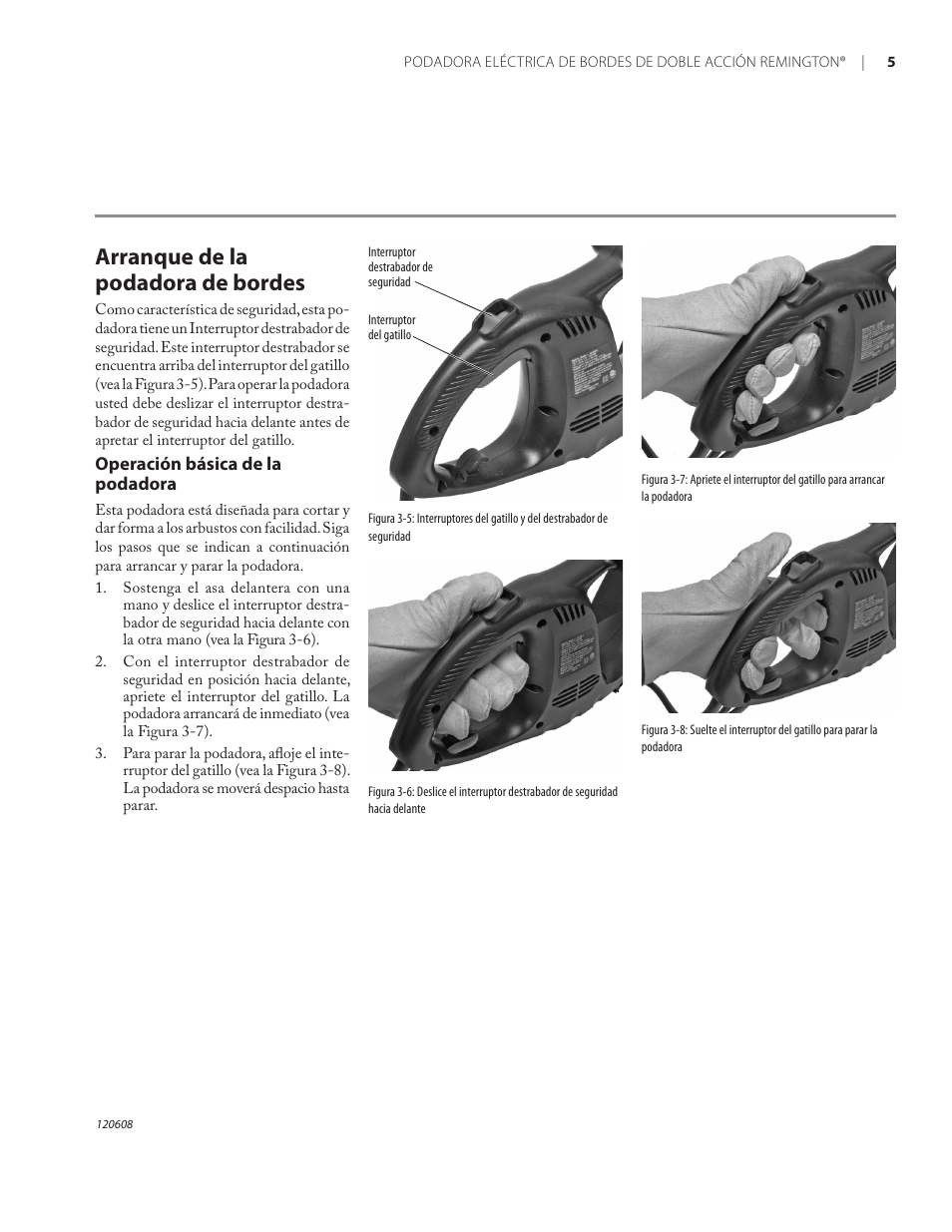 Arranque de la podadora de bordes | Remington HT2216A User Manual | Page 23 / 40