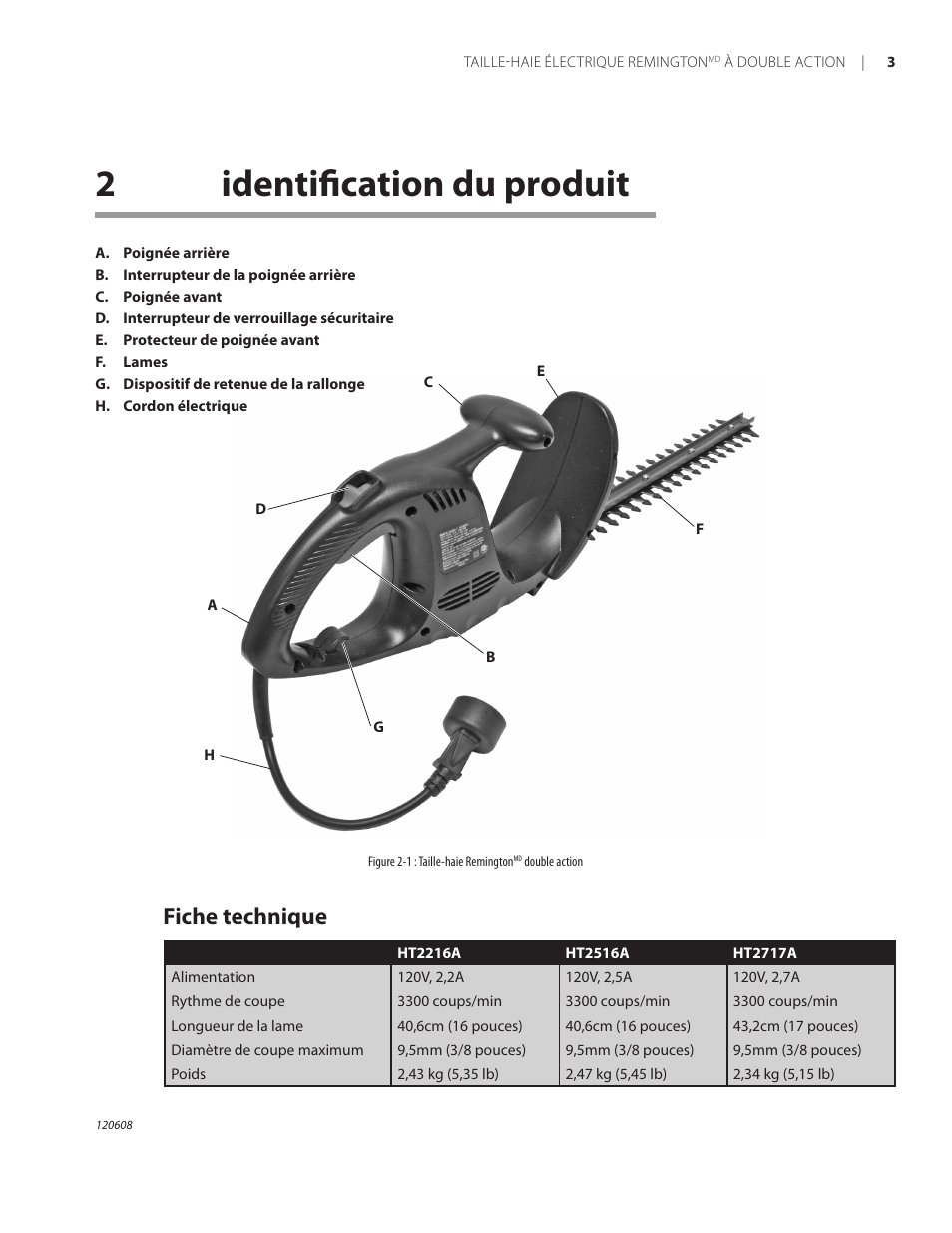 2identification du produit, Fiche technique | Remington HT2216A User Manual | Page 34 / 40