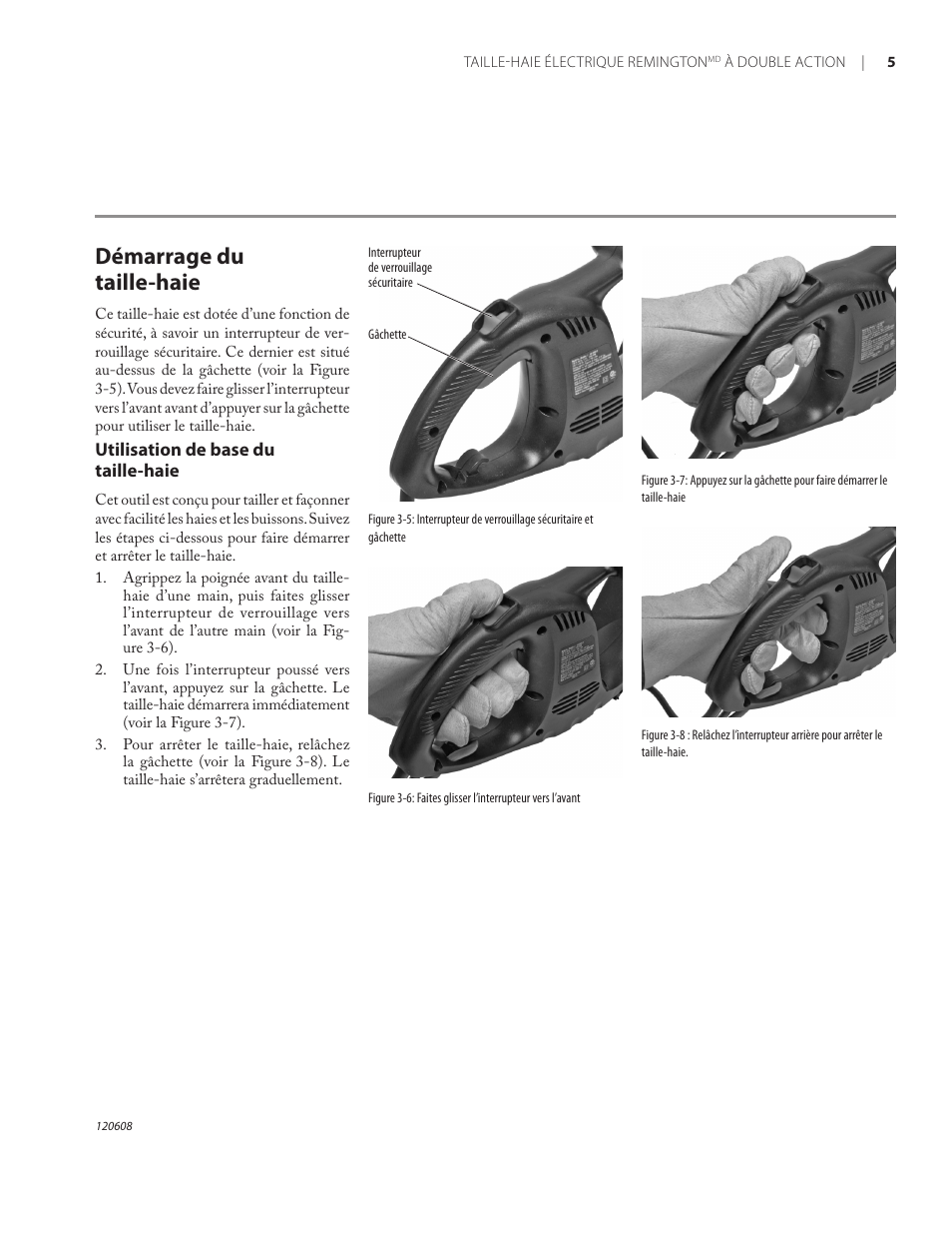 Démarrage du taille-haie | Remington HT2216A User Manual | Page 36 / 40