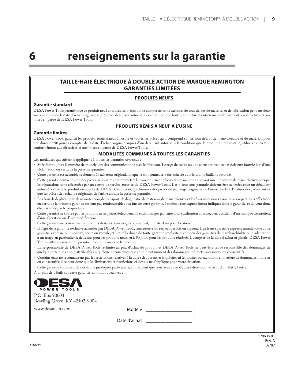 6renseignements sur la garantie | Remington HT2216A User Manual | Page 40 / 40