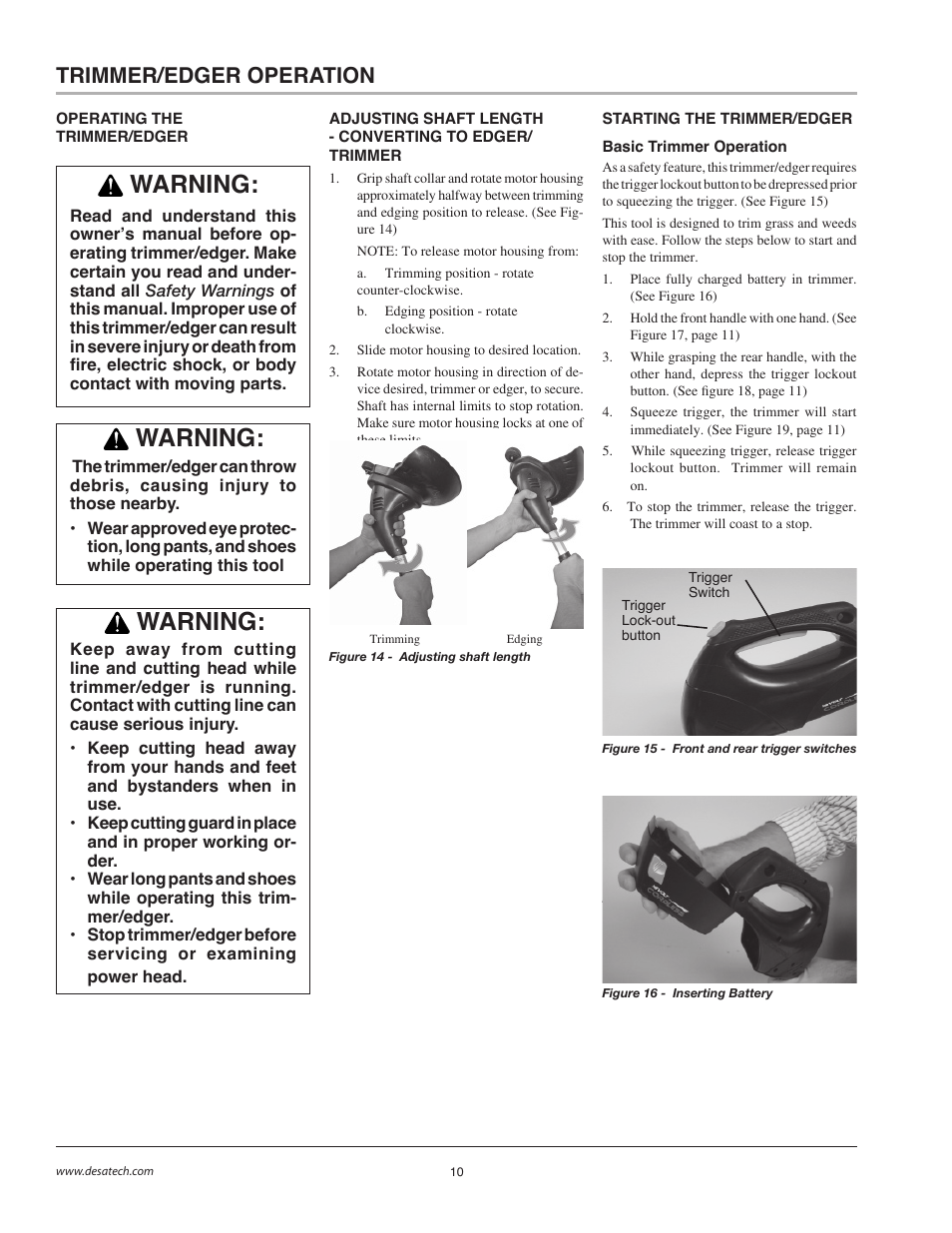 Warning, Trimmer/edger operation | Remington BS1812A User Manual | Page 10 / 48
