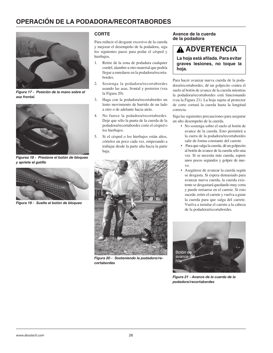 Advertencia, Operación de la podadora/recortabordes | Remington BS1812A User Manual | Page 26 / 48