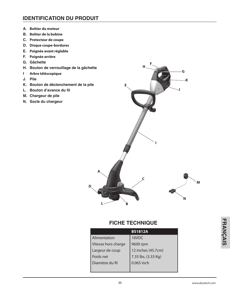Fiche technique, Identification du produit | Remington BS1812A User Manual | Page 35 / 48