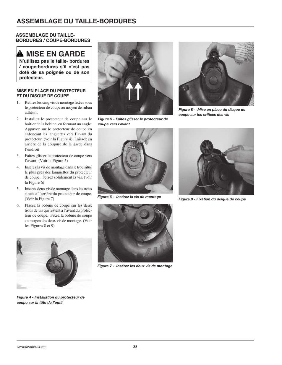 Mise en garde, Assemblage du taille-bordures | Remington BS1812A User Manual | Page 38 / 48