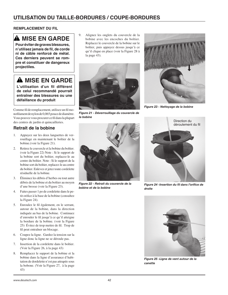 Mise en garde, Utilisation du taille-bordures / coupe-bordures | Remington BS1812A User Manual | Page 42 / 48