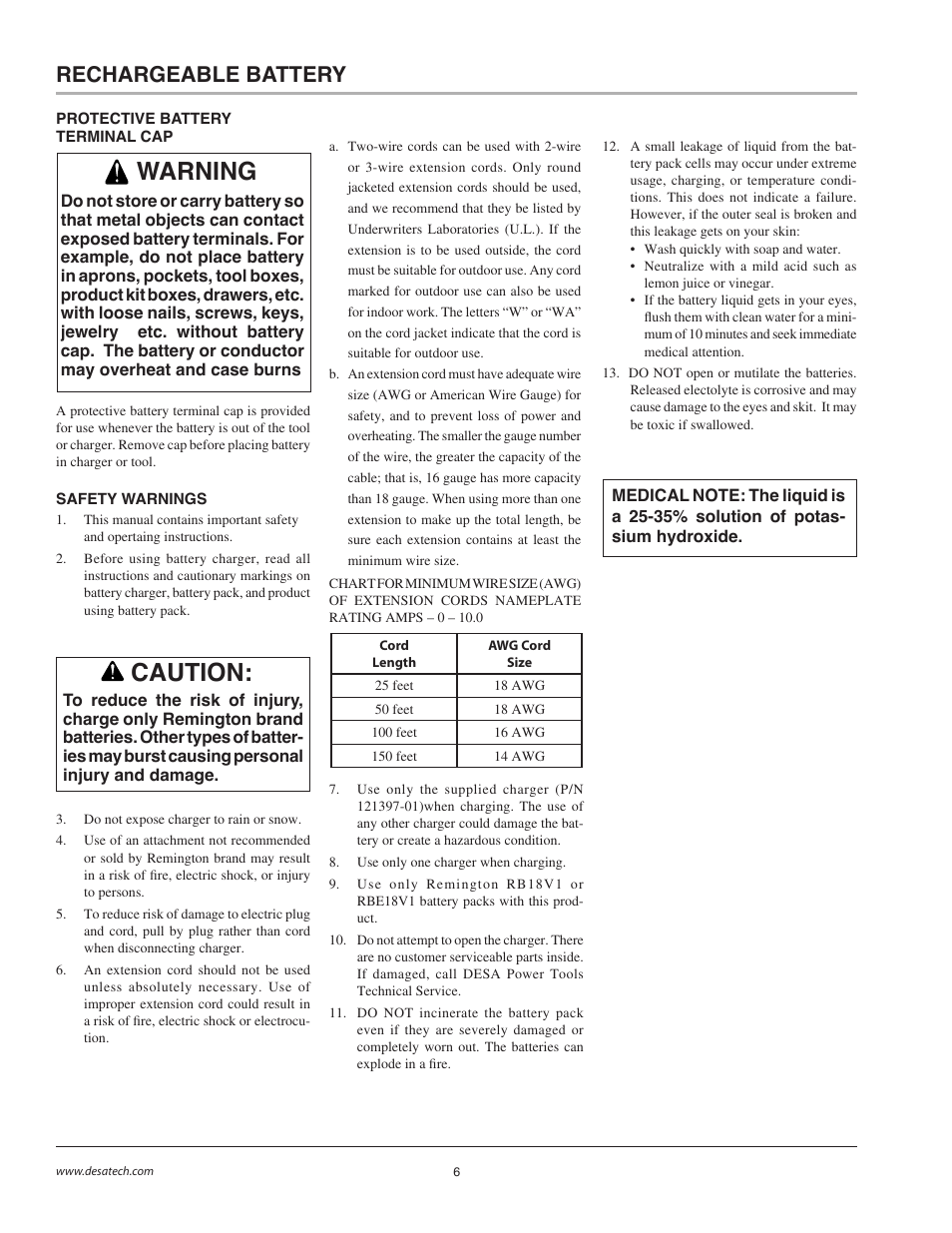 Caution, Warning, Rechargeable battery | Remington BS1812A User Manual | Page 6 / 48