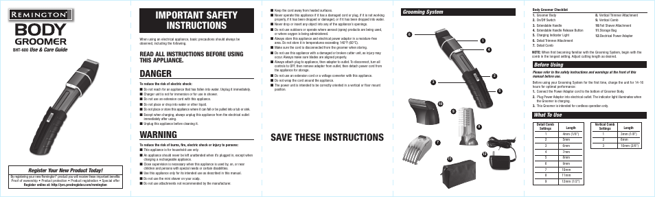 Remington BHT-600 User Manual | 2 pages