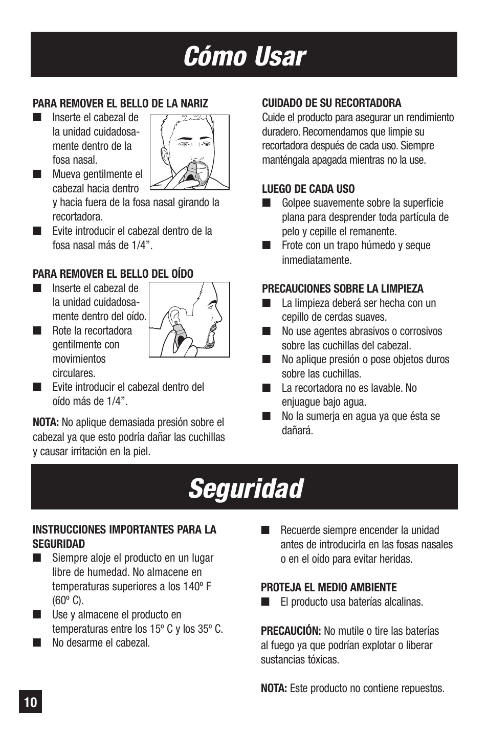 Cómo usar, Seguridad | Remington Precision NE-300 User Manual | Page 10 / 20