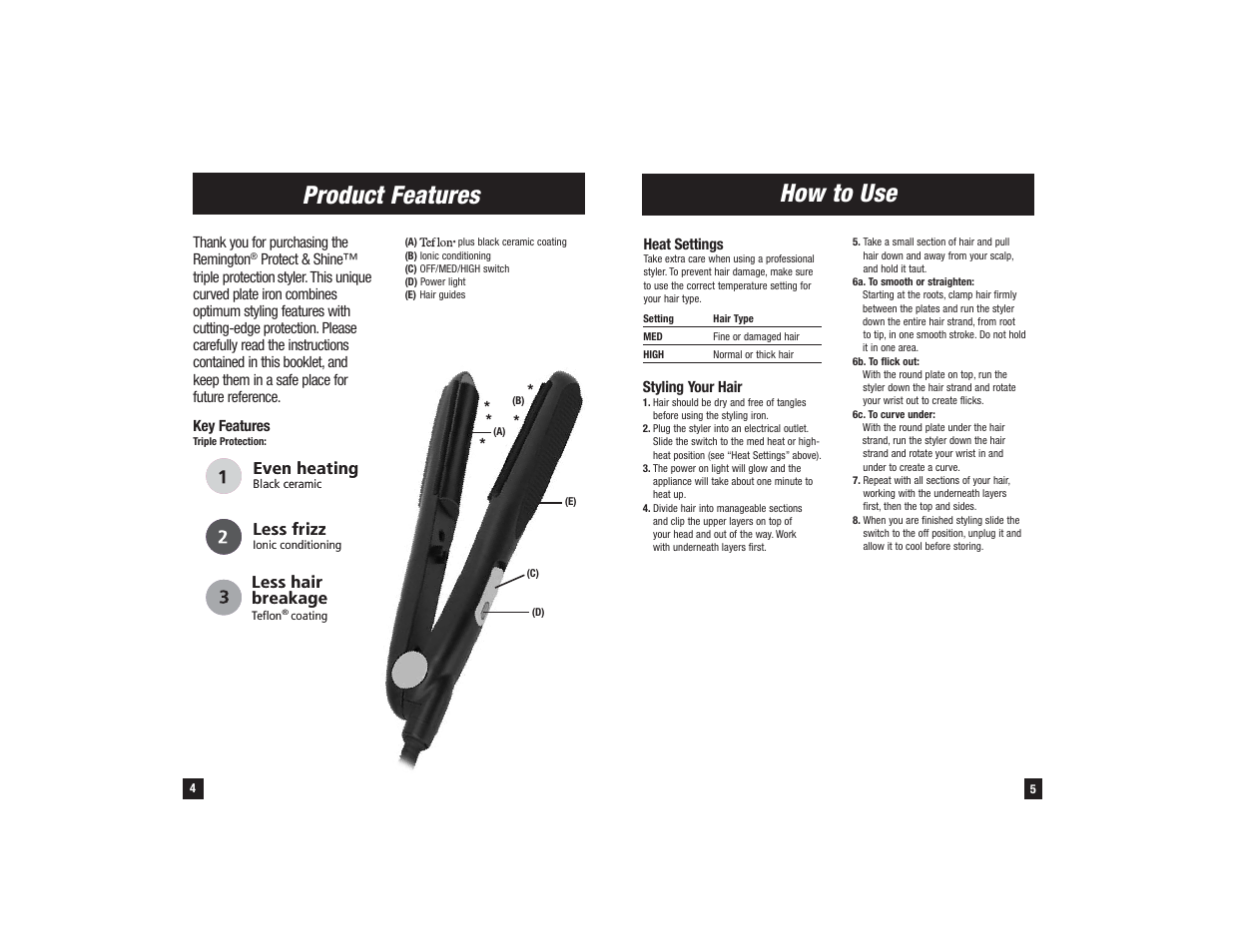 Product features, How to use | Remington S-1008 User Manual | Page 3 / 5