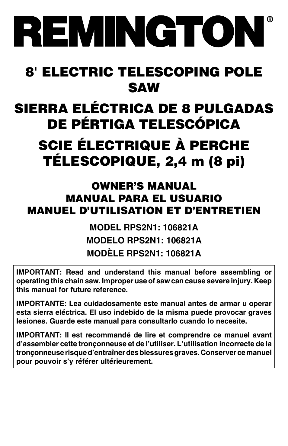 Remington RPS2N1: 106821A User Manual | 28 pages