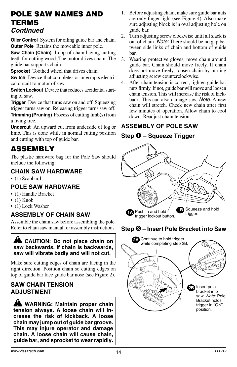 Assembly, Pole saw names and terms, Continued | Remington RPS2N1: 106821A User Manual | Page 14 / 28