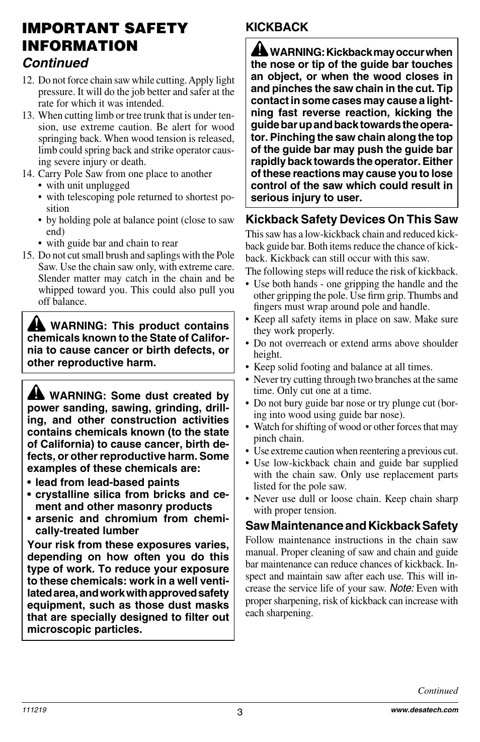 Important safety information, Continued | Remington RPS2N1: 106821A User Manual | Page 3 / 28